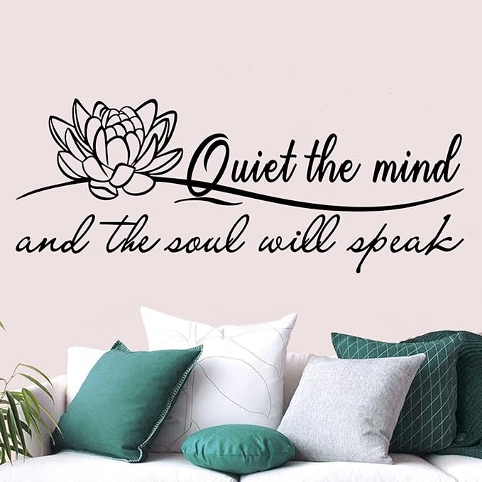SEATUNE X-Large Inspirational Quotes Motivational Wall Stickers - Yoga Pilates Wall Decals - Bathroom Bedroom Living Room Home Vinyl Art Wall Decor - Quiet The Mind and The Soul Will Speak 41"X16"