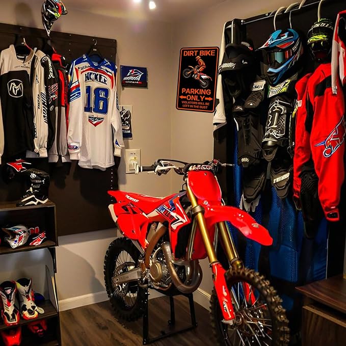 Dirty Bike Parking Only Sign, Dirt Bike Accessories Decor, Vintage Metal Dirtbike Signs