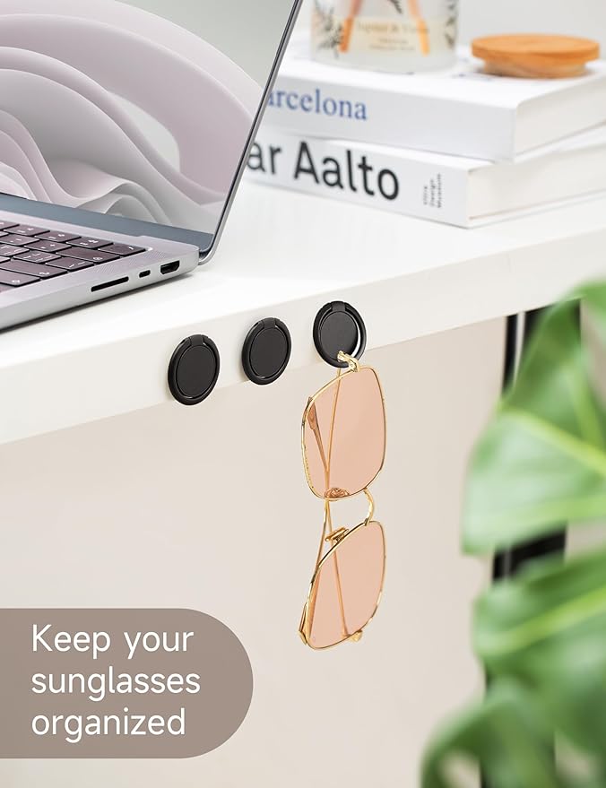Sunglasses Organizer Wall Mounted Sunglasses Holder 6 Pack Hanging Eyeglass Holder (Black with Adhesive)