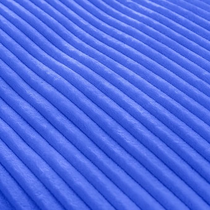 Vessia Flannel Fleece Throw Blanket for Couch,Sofa,Bed, 300GSM Striped Blue Blanket for Adults and Kids, Super Soft Warm Cozy Lightweight Ribbed Throw for All-Season