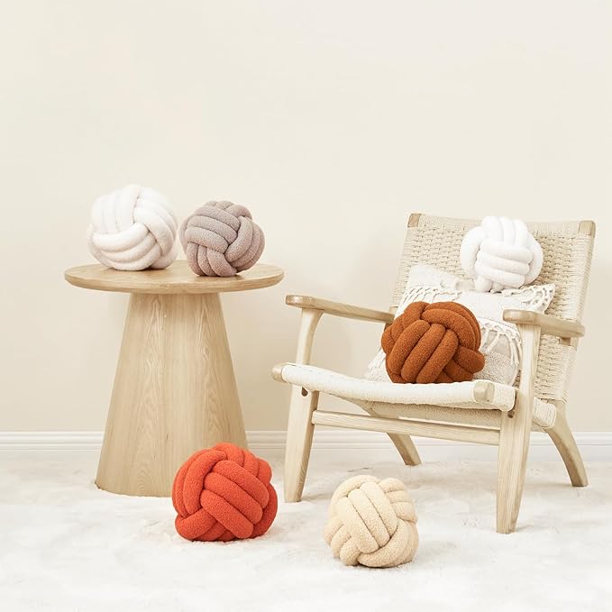Petrella Knot Pillow Ball Round Throw Pillows Home Decor Cushion Decorative Aesthetic Throw Pillows，Lambswool White 11inch