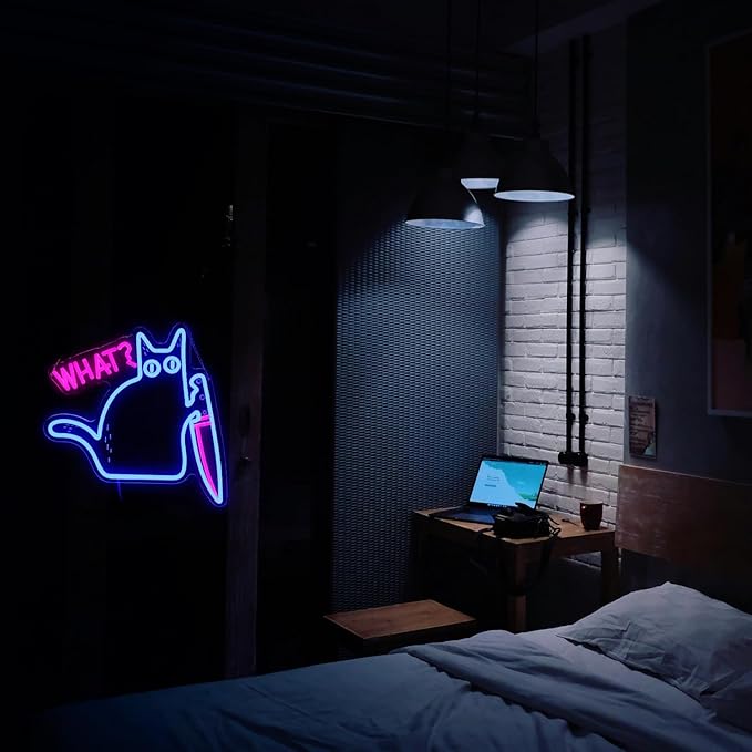 Cat What Neon Sign,Cat Room Decor Sign, Funny Black Cat Murderous Cat With Knife Night Light, For Bedroom Living Room Door Bathroom College Dorm Decor Birthday Christmas Gift