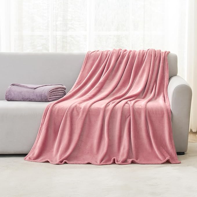 Hansleep Fleece Dusty Rose Throw XL Blanket, Super Soft Flannel Fuzzy Plush Cozy Blanket for All Seasons, Dusty Rose, Throw XL 50x70 Inches