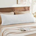 BEDELITE Fluffy Faux Fur Body Pillow Cover with Zipper, Luxury Plush 3D Striped Pillow Cover 20x54 Inches, Super Soft and Cozy Long Body Pillow Pillowcase for Bed Sofa Couch Room Decor(Bright White)