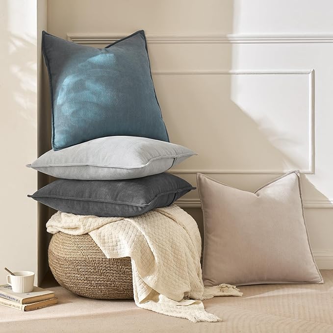 MIULEE Pack of 2 Cream Decorative Pillow Covers 24x24 Inch Soft Chenille Luxurious Couch Throw Pillows Farmhouse Cushion Covers Euro Shams with Elegant Design for Sofa Bedroom Spring Home Decor