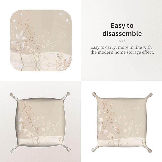Leather Storage Tray for Bedside Table, Desk, Dressing Table, and More - Easy to Clean Small Silver and White Powder Printing