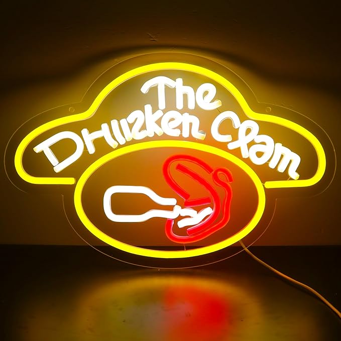 The Drunken Clam Neon Sign for Wall Decor ，Dimmable Bar Pub Beer Neon Light Sign，Family Guy The Drunken Clam Retro Bar Sign Cartoon Decor 10.1 * 15.7inch