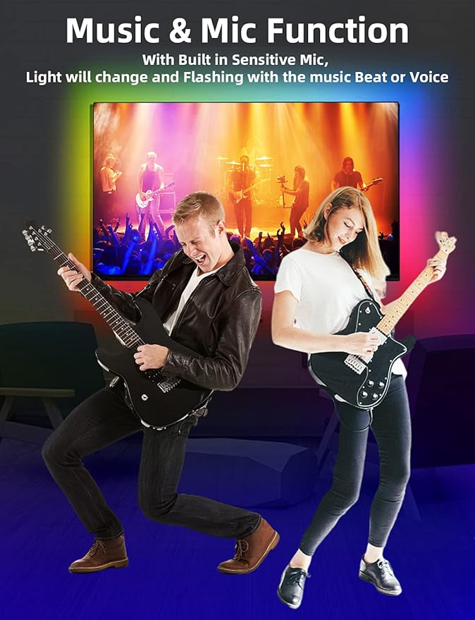 Daymeet LED Lights for TV, 9.8FT RGBICW TV LED Backlight for 32-43 inch TVs, USB Strip Lights Behind TV, Color Changing Sync with Music, Bluetooth App Controlled Led Lights for Bedroom Home Decor