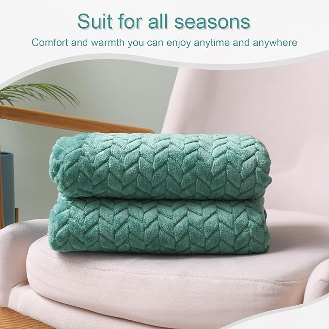 Exclusivo Mezcla Fleece Throw Blanket for Couch and Bed, 50x70 Inches Soft Cozy Jacquard Flannel Blankets, Lightweight Fuzzy Plush Warm Throws for Women, Celadon