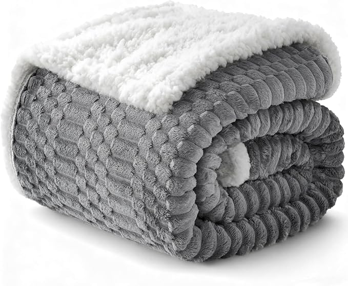 Sherpa Throw Blanket for Couch Flannel Cozy Soft Thick Blanket Warm Twin Blanket for Bed Fleece Home Decor Gifts, Z01 - Gray, 60"*80"