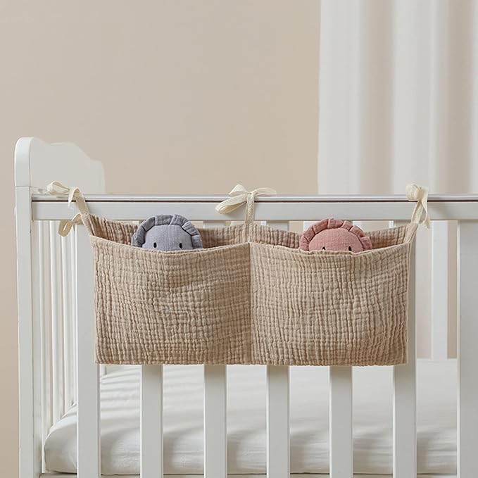 Bedside Organizer Bag Crib Hanging Bags Multipurpose Headboard Diaper Bag Portable High Chair Hanging Bag, Bear