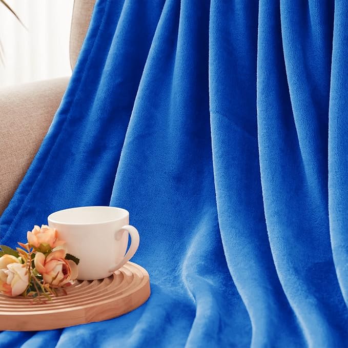 Exclusivo Mezcla Fleece Throw XL Blanket for Couch, Sofa, Super Soft and Warm Cobalt Blue Blankets, All Season, Cozy, Plush, Lightweight, 50x70 Inches