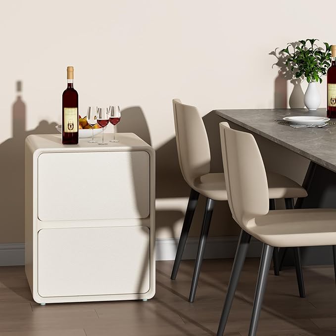 VICITON Modern Narrow Faux Leather Nightstand, Solid Wood Drawer, Storage Accent Table, Small Side End Table for Bedroom (Cream White, Large(15.8 inch))