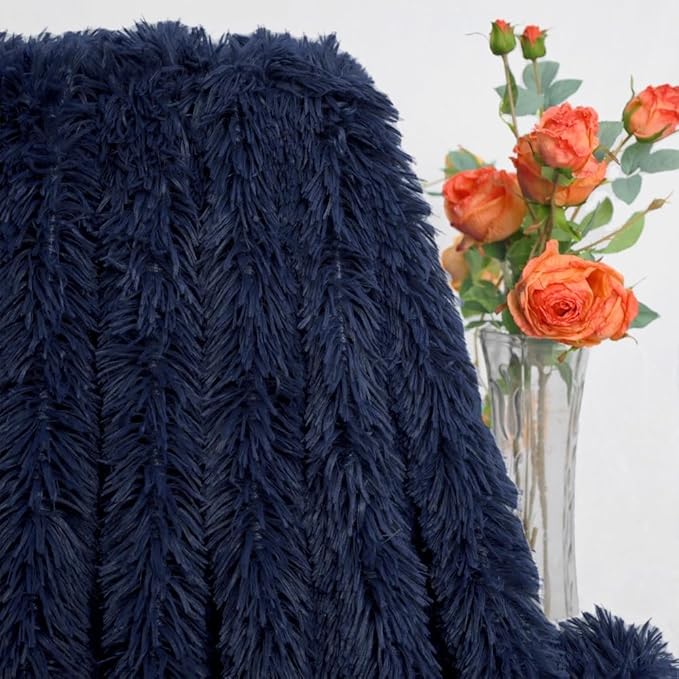 Ultra-Soft Plush Blanket – Luxurious Furry Throw for Bed, Sofa, or Couch – Super Cozy & Warm – Navy Blue (63x79 Inches)