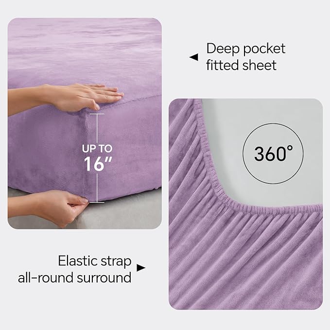 BEDELITE Flannel Sheets Twin Size Lavender - Super Soft Fleece Sheets Set Fluffy Extra Plush, 3 Piece(Include Fitted Sheet, Flat Sheet, 1 Pillowcase)