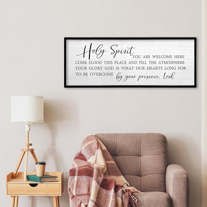 TQianJiang Christian Wall Art Holy Spirit You are Welcome Here Sign Religious Inspirational Quotes Decor 40"×15" Bible Verse Plaque Scripture Living Room Prayer Catholic Wall Hanging (Black)