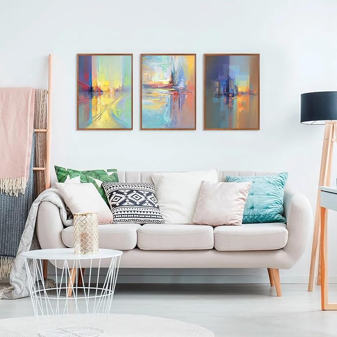 CHDITB Neutral Abstract Framed Canvas Wall Art Set Of 3, Modern Minimalist Wall Decor, Color Block Textured Paintings, Vintage Mid Century Art Prints For Living Room, Hallway, Office Decor -12X16 Inch