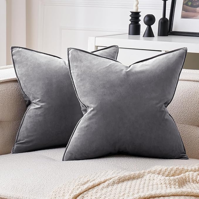 MIULEE Dark Grey Velvet Throw Pillow Covers 20x20 Soft Decorative Solid Square Cushion Cases Pack of 2 Modern Luxury Home Decor for Couch, Sofa, Bedroom