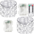 2 Pack Fairy Lights Battery Operated with Remote Control & Timer, Each 26FT 80 LED String Lights Outdoor Indoor, 8 Modes Twinkle Light for Christmas Party Wedding Birthday Bedroom Décor (Cool White)