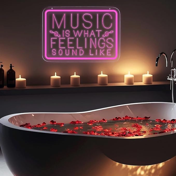 Music is What Feelings Sound Like Neon Signs for Man Cave Decor，Led Neon Light for Live Room, Game Room, Broadcasting Room, Studio, Bedroom Wall Art，Music Lover Gifts