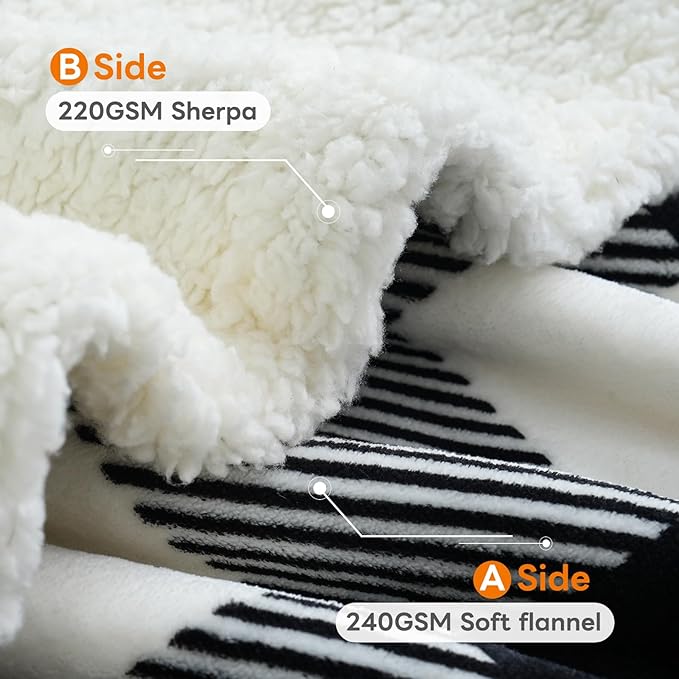 Sherpa Fleece Throw Blanket for Couch, Fluffy Plush Warm Fuzzy Blanket for Women and Men, Cozy Thick Soft Twin Blanket for Bed (Black, 60"*80")