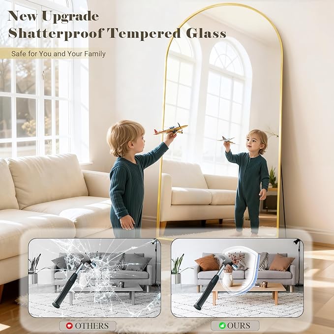 26x71 Inch Full Body Mirror - Large Arched Full Length Mirror with Stand Aluminum Frame Wall Mounted Leaning for Bedroom Living Room