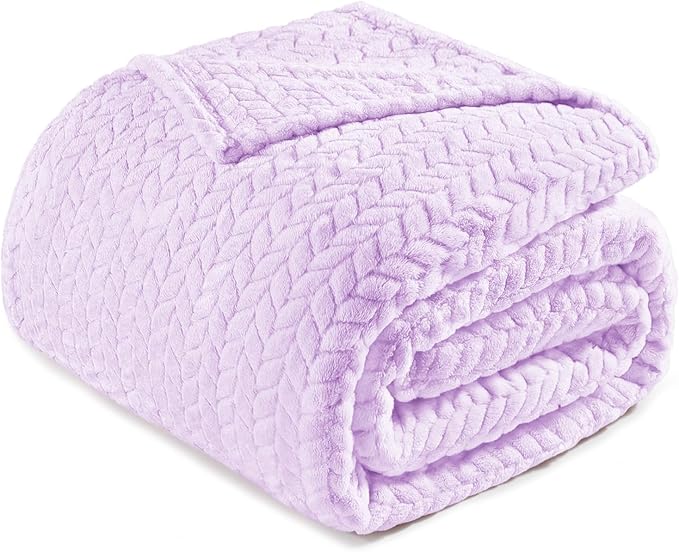 Exclusivo Mezcla Fleece King Size Blanket for Bed, 90x104 Inches Soft Cozy Jacquard Flannel Blankets, Lightweight Fuzzy Plush Warm for Women, Lilac Purple