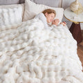 NEWCOSPLAY Faux Fur Twin Blanket Ivory Luxury Fluffy Thick Warm Bubble Blanket for Couch Sofa Bed 1000GSM (Ivory Bubble Thick, Twin(60"x80"))