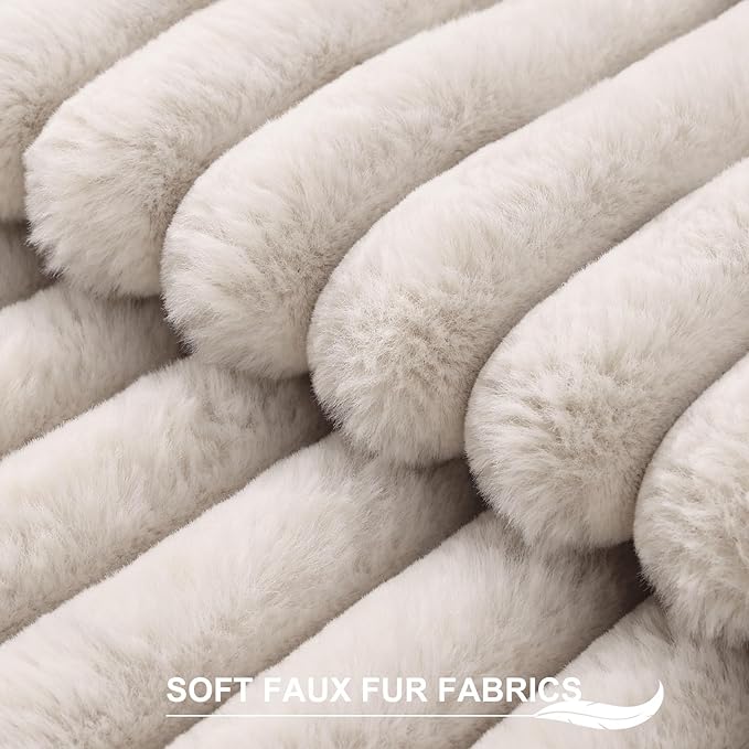 Pallene Faux Fur Plush Lumbar Throw Pillow Covers 12x20 Set of 2, Luxury Soft Fluffy Striped Decorative Pillow Covers for Sofa, Couch, Living Room, Tan