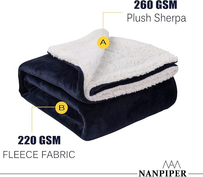 NANPIPER Sherpa Blankets Navy Blue