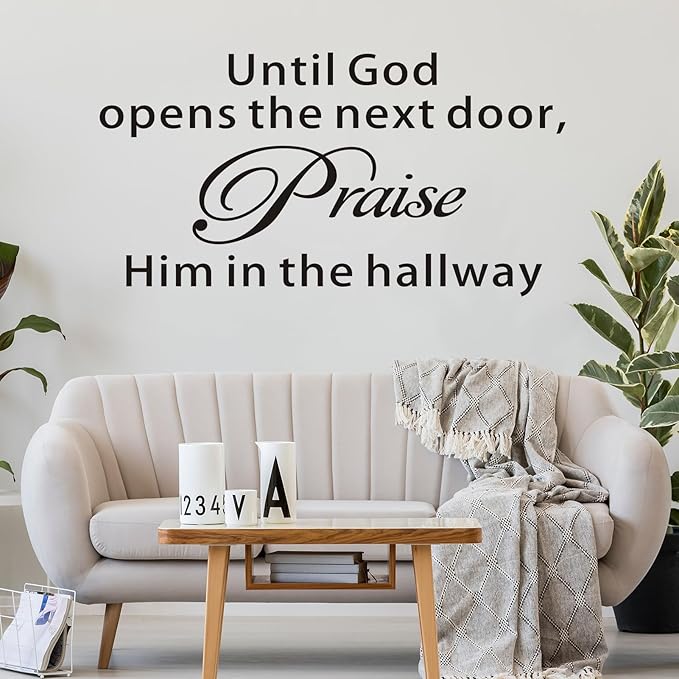 Bible Verse Wall Decals for Bedroom: Christian Quotes Inspirational Vinyl Art Wall Stickers for Living Room Kitchen - Until God Opens The Next Door 28.6" X 15"