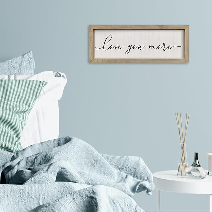 SRSZHIYUE I Love You More Sign16 X6 Vintage Love Quotes Theme Couples Wall Decor Framed Wood Above Over Bed for Master Bedroom Minimalist Wedding Gift Wall Art Hanging (Wood)