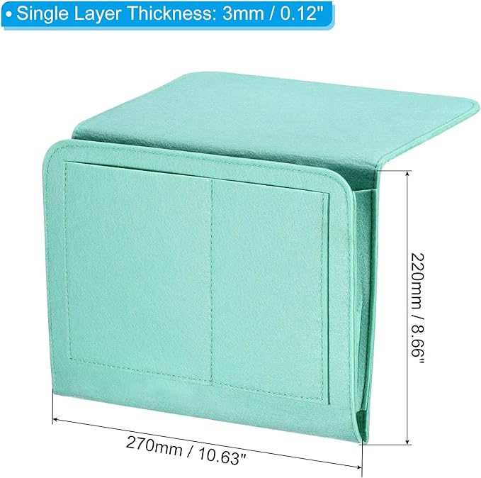 PATIKIL 11in Bedside Caddy, Bed Caddy Bedside Organizer Hanging Soft Felt 5 Pockets Bed Pockets Bedside Storage Organizer Remote Control Holder for Bedroom Phones Glasses, Green