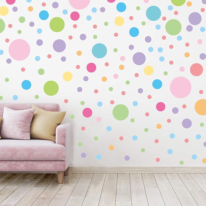 Colored Polka Dots Wall Decals - 12 Sheets 276 Pcs Removable Colorful Polka Dots Wall Sticker Peel and Stick Round Circle Wall Decor for Bedroom Playroom Classroom Nursery