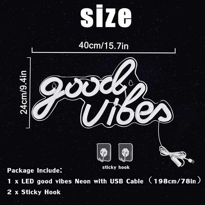 Good Vibes Neon Sign White Good Vibes Neon Lights USB Operated Aesthetic LED Signs for Bedroom Wall Decor Birthday Party Wedding Salon Bar Home Girl Cave