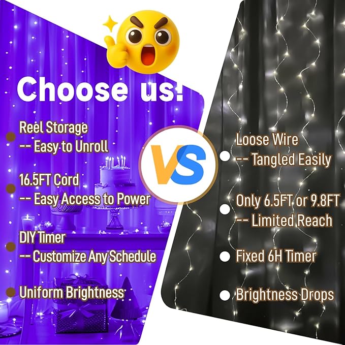 HXWEIYE 300LED Untangled Curtain Lights, 9.8x9.8Ft USB Fairy Twinkle String Lights with Remote and DIY Timer, 8 Modes Window Wall Hanging Light for Bedroom Dorm Backdrop Room Decor, Purple