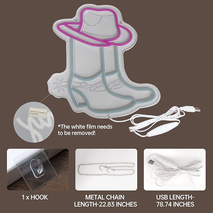 Neon Sign LED Light (Pink Cowboy Boots)