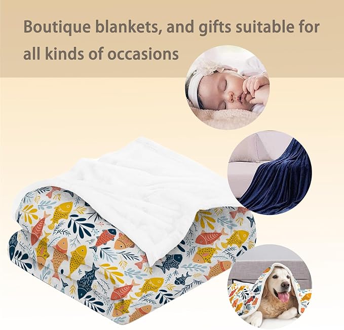 Cartoon Fish Blanket | Soft Warm Fuzzy Lightweight Flannel Throw Blanket Perfect for Couch, Bed, Decor, Travel & Outdoor Use, Cozy Blankets for Adults Women Girls 60×50 in
