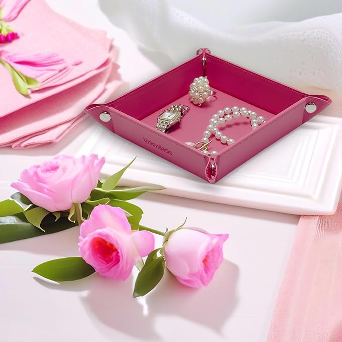 UnionBasic Small Valet Tray, Jewelry Tray for Rings Watches Earrings, Entryway Catchall Caddy for Coins Keys Change, Nightstand Bedside Valet Holder, Trays for Electronic Gadgets, Roseo