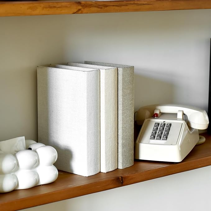 Modern Linen and Wood Decorative Faux Book Boxes Set of 3,10", Taupe,Beige,Off White