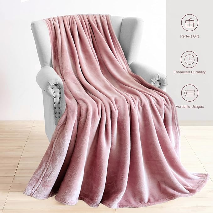 TASTHROW Pink Throw Blanket 60x80 Inches, Soft Plush Cozy Fleece Flannel Throw Blanket, Lightweight Warm Throws for Bed, Couch, Bedroom and Living Room, All Seasons