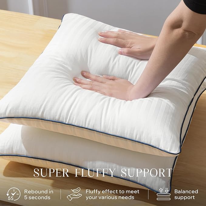 Phantoscope 20x20 Pillow Inserts, Decorative Throw Pillow Inserts with 100% Cotton Striped Cover, Virgin Fiber Pillow Sham Stuffer, Square Couch Cushion Pillows, Pack of 2, 20x20 Inch