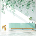 Mint Green Plants Leaves Wall Decals Peel and Stick, Large Floral Flowers Vinyl Wall Stickers, Removable Vine Home Decor Art for Bedroom Living Room Classroom Office