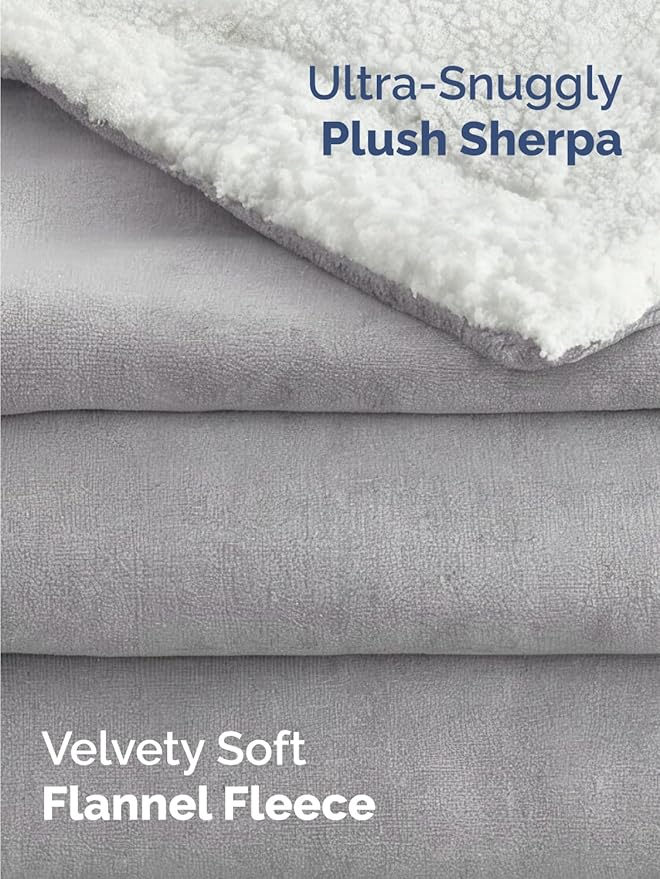Sherpa Fleece Blanket Twin Size - Reversible Sherpa Fleece Twin Blanket - Super Soft, Double Sided for Bed, Sofa, Couch - Thick, Warm, Fuzzy and Plush - Luxurious Bedding for Winter - Grey, 60" x 80"