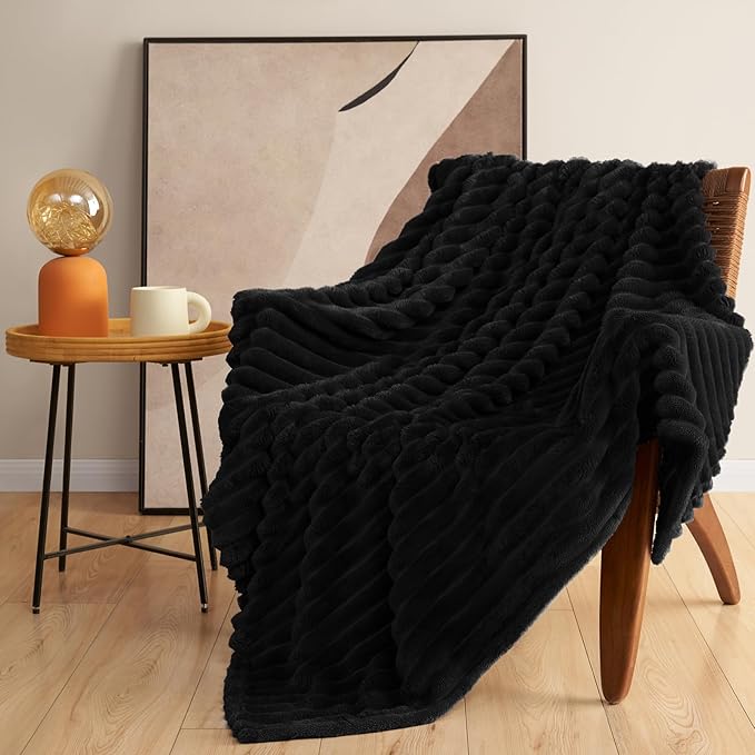 Soft Black Twin Blanket for Bed - Cozy Fleece Blanket for Men Women, Fluffy Lightweight Bed Blankets Graduation Birthday Gifts for Her Him, Spring Home School Dorm Decor, Black, 60x80 Inches