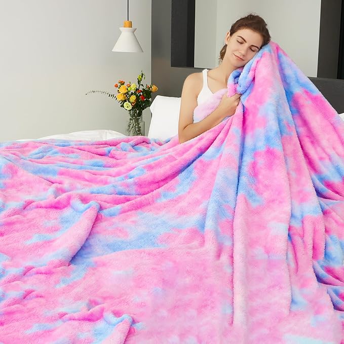 MUGD Lightweight Blanket Fleece Large Blanket Blue Throw Blanket for Bed King Size