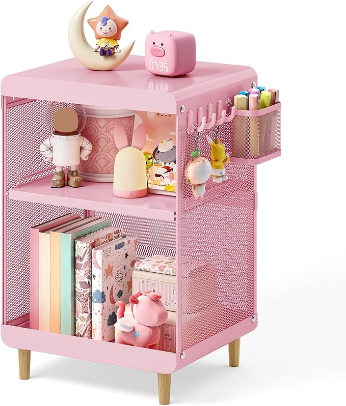 Kids Nightstand,Kids Bedside Table,Teen Girls Night Stand,Toddler Night Stand,End Table for Girls Room Storage,Pink nightstand