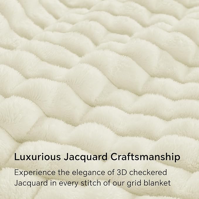 BEDELITE Cream Throw Blanket for Couch and Bed- Super Soft and Warm 3D Checkered Fluffy Fuzzy Fleece Blanket, Luxurious Plush Cozy Blanket for Room Decor Spring, 50x60 inches