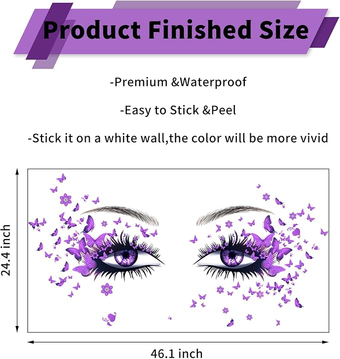 Beautiful Eyelash Eyes Wall Stickers Flying Butterfly Decals Girl Heart Decor Vinyl Art Butterflies Stickers for Women Girls Bedroom Living Room Decoration