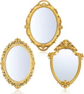 3 Styles Vintage Mirrors Set Decorative Oval Wall Mirror Small Antique Mirrored Tray Decorative Retro Hanging Mirror for Bathroom Bedroom Jewelry Organizer Victorian Decor(Gold)